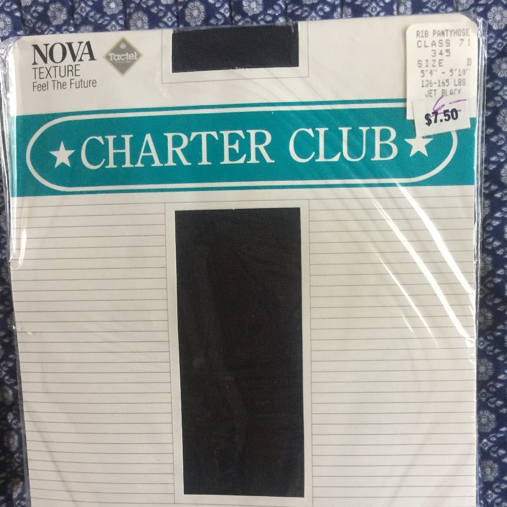 Jet Black Texture Panty Hose NOS Size B NOVA by Charter Club